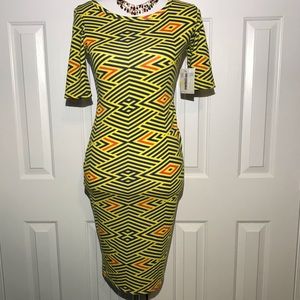 LuLaRoe JULIA Dress Size XXS Blue, Yellow, Red